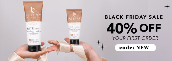 Beauty by Earth clean beauty products displayed for new customers, highlighting a limited time 40% off promotion.