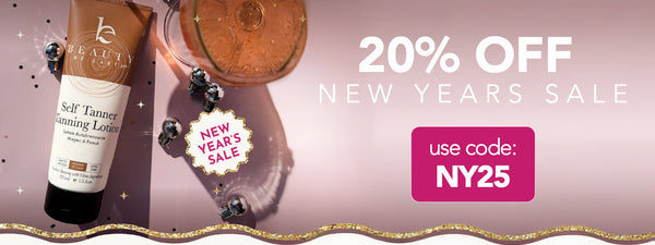 NY25 collection banner featuring natural, luxury skincare and body care products with eco-friendly packaging.