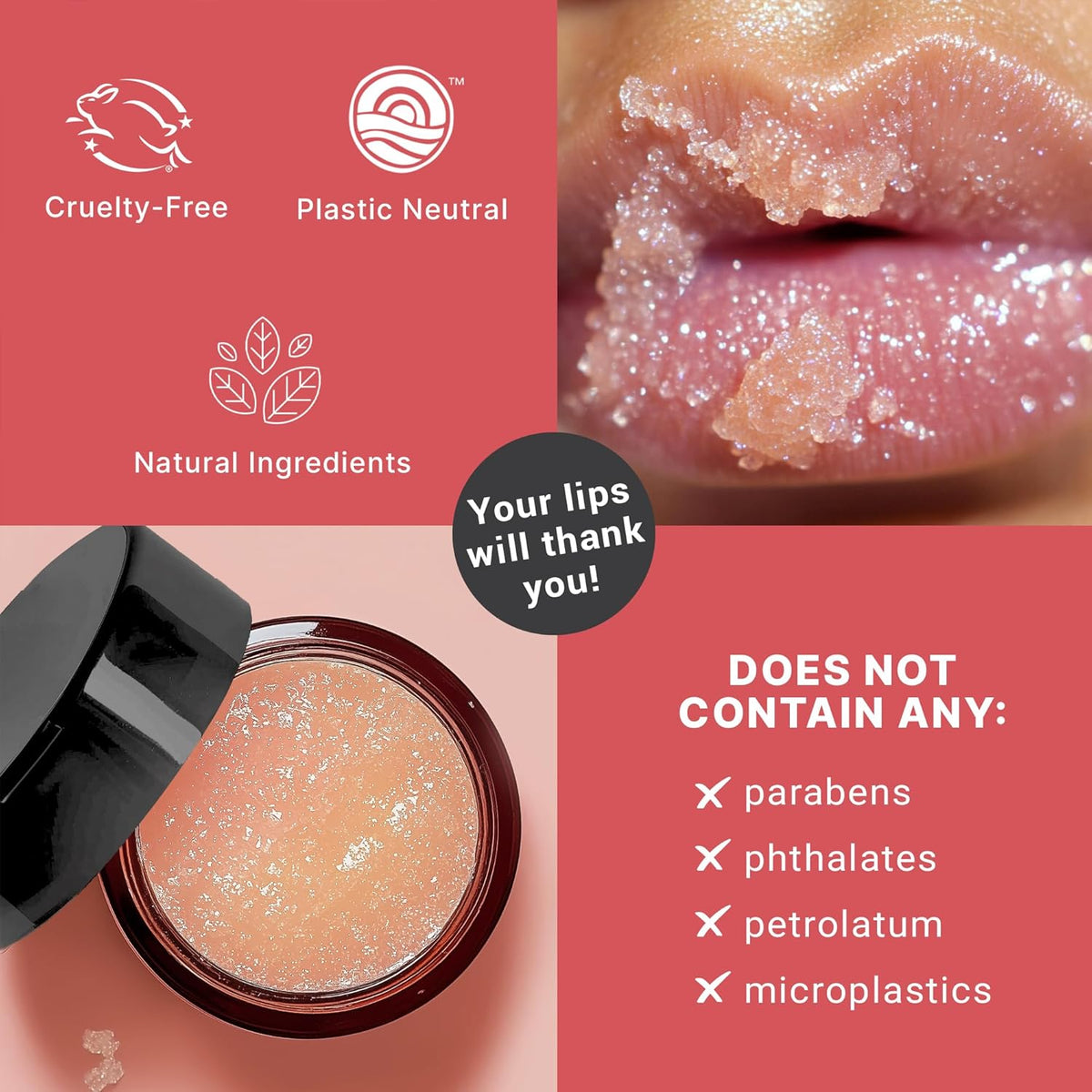 Organic Berry Lip Scrub - for Dry, Chapped Lips