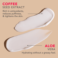 Two patches with coffee seed extract and aloe vera on a beige background