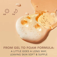 AM PM, From gel to foam formula: a little goes a long way, leaving skin soft and supple.