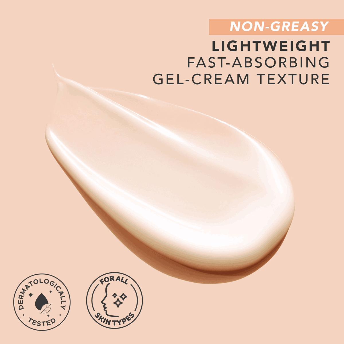 Gel-cream texture with text on a beige background