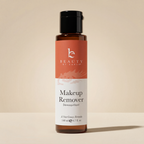 Makeup remover bottle with a beige background