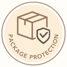 Logo of package protection with a box and shield icon on a beige background