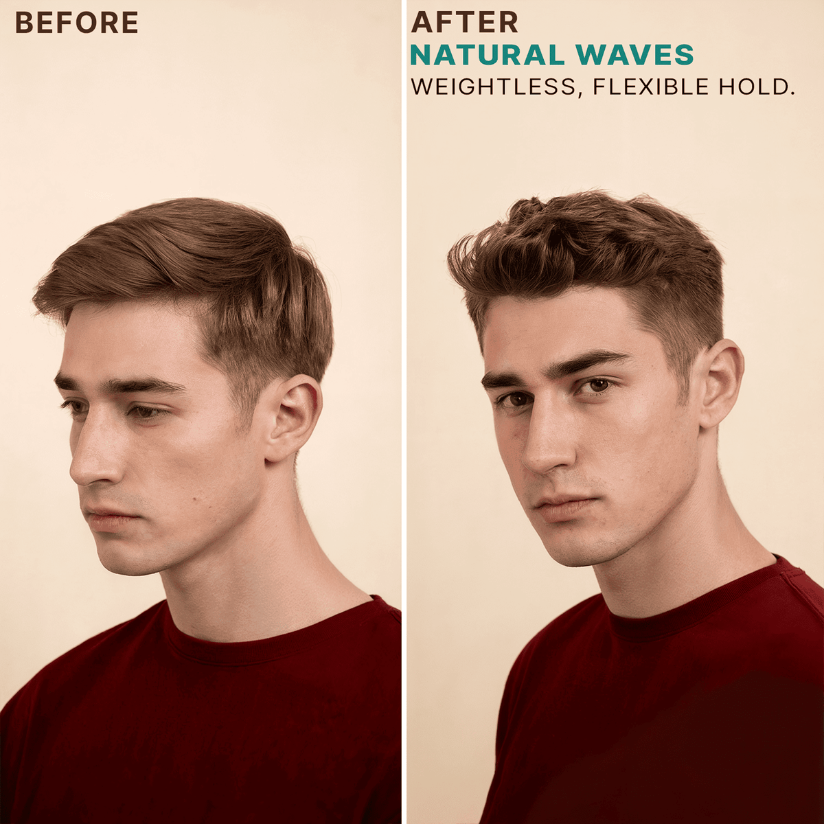 Sea Salt Spray Hair Texturizer before-after results on men's hair, showing enhanced natural waves