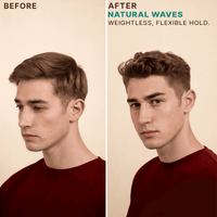 Sea Salt Spray Hair Texturizer before-after results on men's hair, showing enhanced natural waves