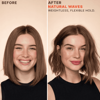 Sea Salt Spray Hair Texturizer before and after, showing textured beach waves on treated hair