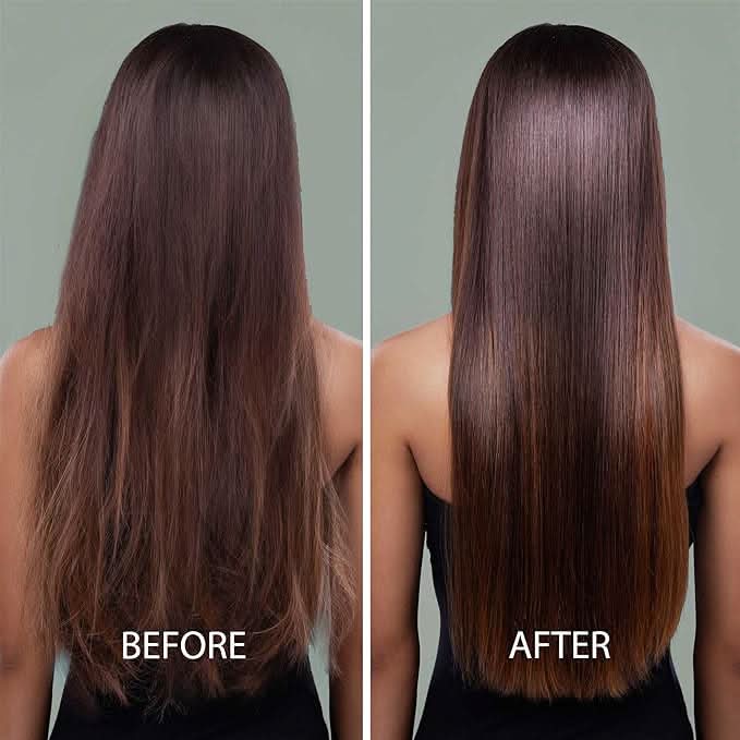 A woman with frizz before and after with no frizz 