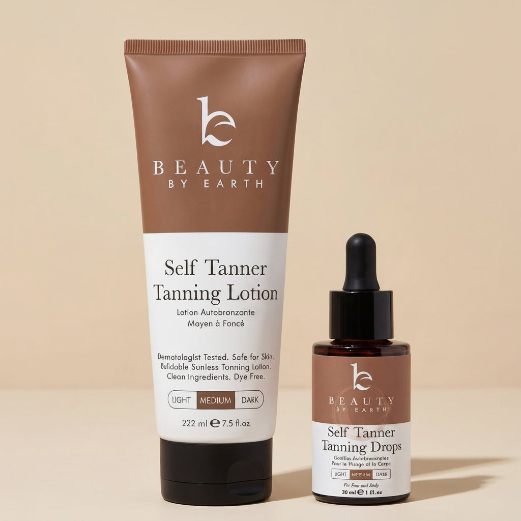Beauty by Earth self tanner lotion and self tanner drops duo